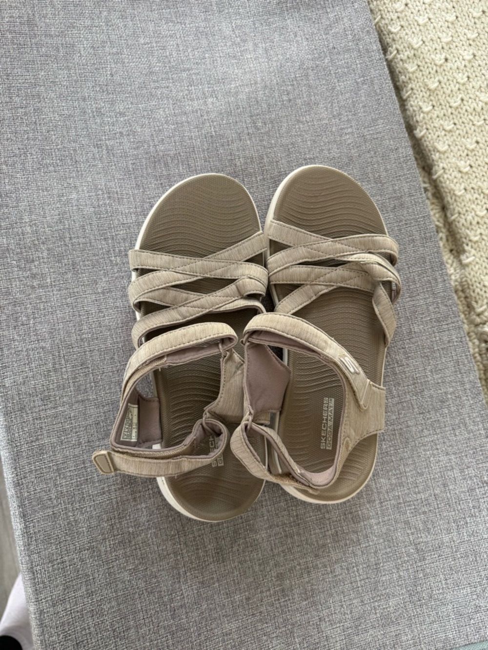 Skechers Goga Mat Taupe Crisscross Strappy Sandals for Women